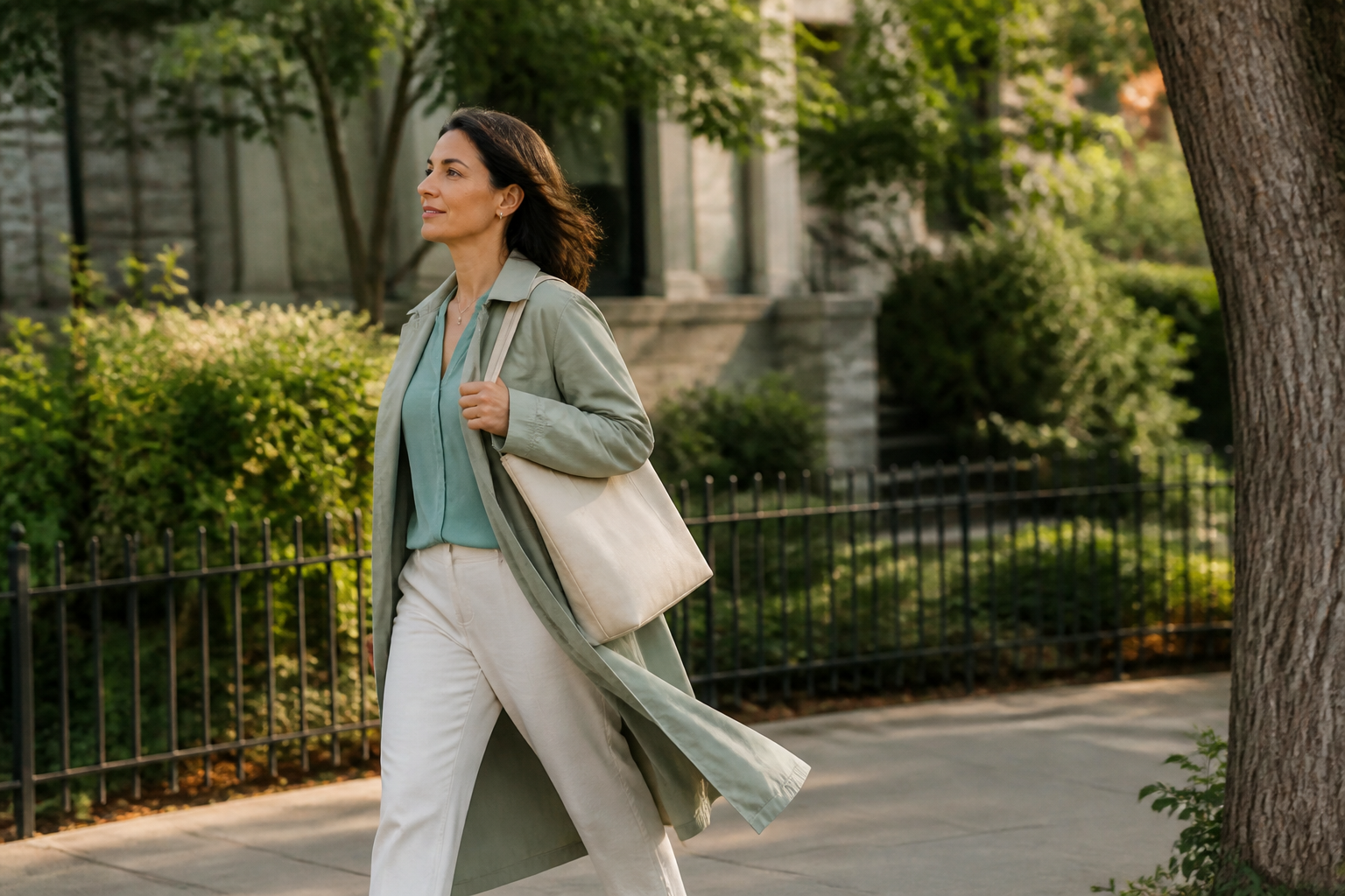 Woman walking outside in soft daylight